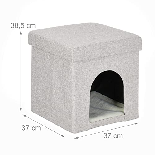 Relaxdays Katzenhöhle, Rückzugsort für Katzen und kleine Hunde, Indoor Tierversteck, H x B x T: 38,5 x 37 x 37 cm, beige