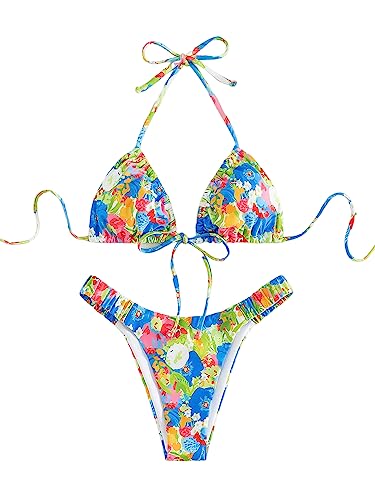 SOLY-HUX-Womens-2-Piece-Swimsuit-Floral-Print-Bikini-Set-Halter-Triangle-Bathing-Suits