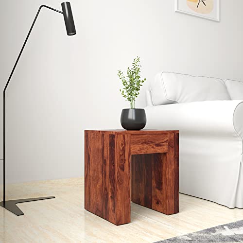 Image of STRATA FURNITURE Solid Sheesham Wood Vog Modern Side Table with 1 Drawer Storage | Space-Saving Wooden Bedside Table Furniture | Nightstand for Living Room Home (Natural Finish)