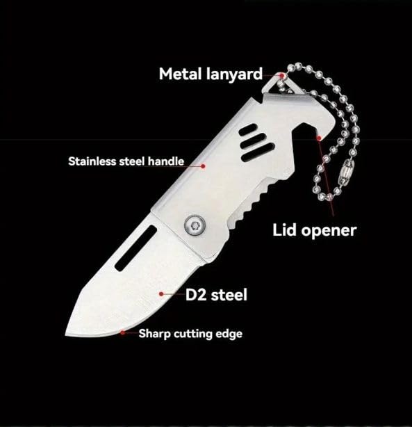 Image of CEPLO Multipurpose Pocket Knife with Bottle Opener, Stainless Steel, Mini Folding Box Cutter, Foldable Keychain, for Vegetables and Fruits