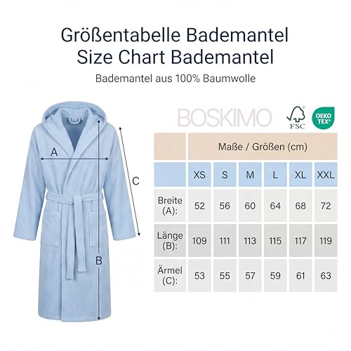BOSKIMO Bademantel, Unisex, 100 % Baumwolle, Oeko-Tex, Bademantel für Damen und Herren, amerikanischer Frottee, 420 g/m², weich und sehr saugfähig, khaki-grün, S