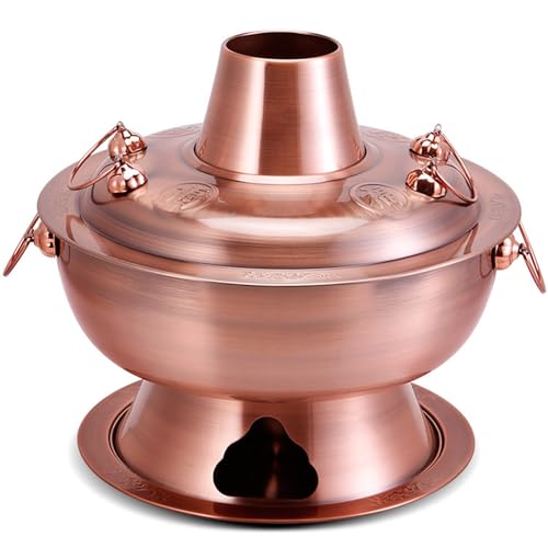 Olla de Cobre China para cocinar, Olla de carbón de Acero Inoxidable con diseño Dividido, Antiadherente, Estilo shabu, para Fiestas de Amigos, 32 cm/12,6 Pulgadas
