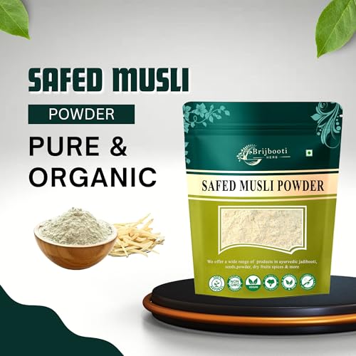 Image of Brijbooti Safed Musli Powder (100 Gr) Pure & Natural Swet Musli For Vigor, Vitality And Stamina