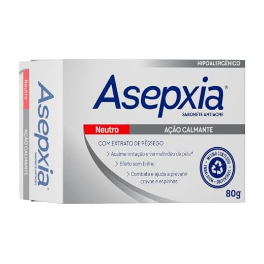 Asepxia Sabonete Barra Neutro Ação CALMATE, EXTRATO DE PÊSSEGO e ÁCIDO SALICÍLICO 2%, Pele Sensível ou Reativa, 80g