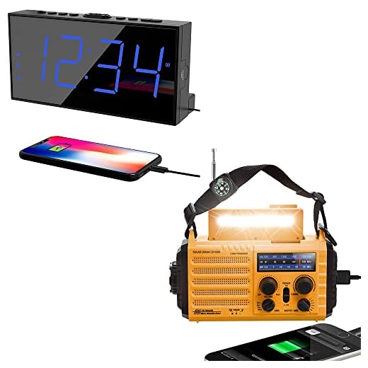 Digital Dual Alarm Clock for Bedroom + 5-Way Powered Portable Emergency Solar Hand Crank AM/FM/SW/NOAA Weather Alert Radio