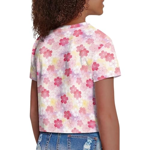 Image of Girls Fashion Crewneck Tee Shirts Casual Short Sleeve Crop Top Summer Outfits 5-14 Years Old