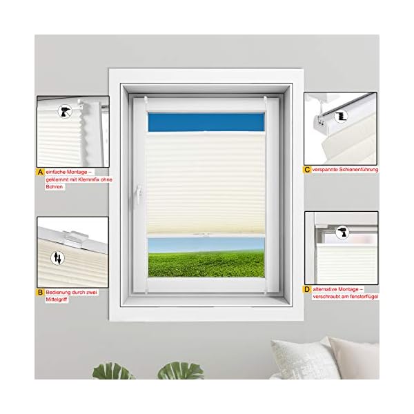 WOLTU Pleated Blinds Polyester No Drilling Easy Fix Pleated Shades Instant Temporary Privacy Blinds for Window or Door Crushed Look #391 - Image 5