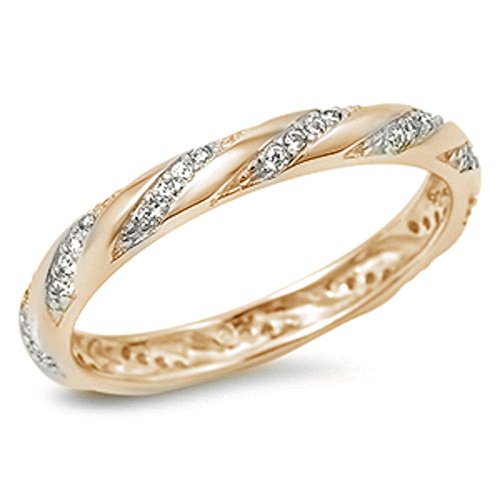 Oxford Diamond Co Yellow Gold Plated Cubic Zirconia Eternity .925 Sterling Silver Ring Sizes 6