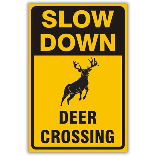 Berpahome - Slow Down "Deer Crossing" sign, 12 x 8 Inches, 120 Mil Plastic, UV Protected, Weather Resistant, Waterproof, Durable Ink, Easy To Mount