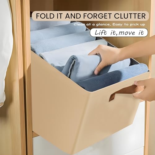 Image of Kuber Industries Pack of 4 Foldable Cloth Organizer for Storage with Steel Frame & Sturdy Handles | Space-Saving Dress Organizer Boxes for Cupboard, Shelves & Wardrobes | LJ-2-BG | Beige