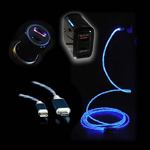 LyteCordz – USB-C Type C Light Up LED Charging Charger Cable USB with Lighted LED Wall and Car Plug (3 Feet Long USB-C to Type C, Blue) Cover