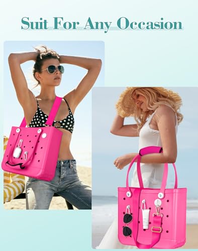 Image of Bag Strap Crossbody Charms for Bogg Bag Accessories - Shoulder Strap Neoprene Luggage Handle Wrap for Suitcase & 2 Key Holders Pink