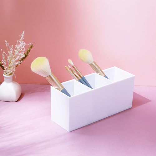eKsdf Kosmetik Pinselhalter mit 3 Fächern Acryl Schminkpinsel Behälter Kosmetikpinsel Aufbewahrung Makeup Pinsel Organizer Becher für Pinsel Eyeliner Lippenstift Bürsten (Weiß)