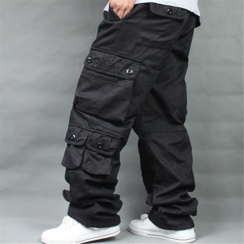 Men's Autumn Winter Fleece Lined Cargo Pants, Thickened Hip Hop Style Baggy Overalls, Warm Casual Long Trousers3