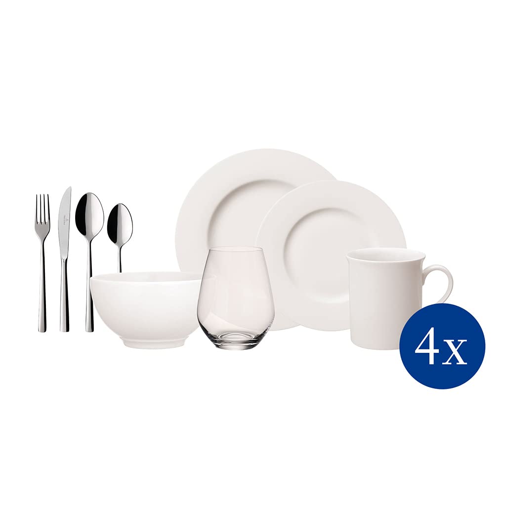 Villeroy & Boch – Twist White, zestaw naczyń, 36 elementów, ponadczasowy serwis naczyń, Porcelana Premium, biały