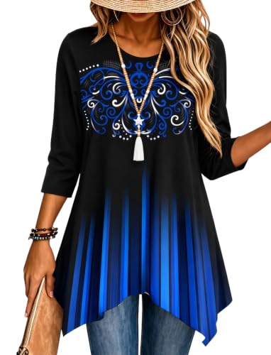 Image of Zeagoo Womens Tops 3 /4 Sleeve loose fit dressy Tunics Plus Size Boho Shirts