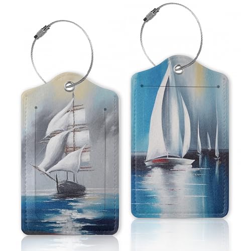 Marine Sailboat Luggage Tags with Privacy Cover, 2 Pcs