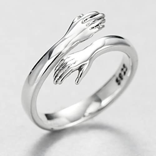 HomeSoGood 4 Pcs Two Hands Hug Open Rings, Adjustable Hands Embrace Couple Rings, Lovers Hugging Wedding Ring Band3
