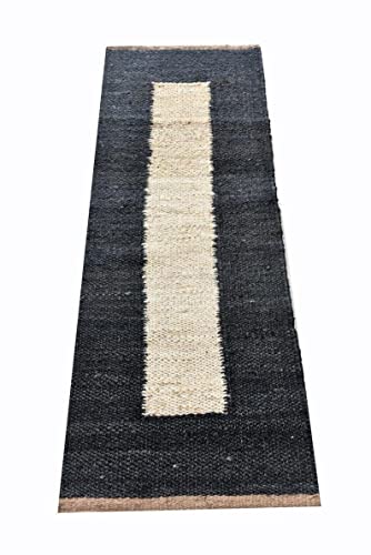 Hemp Runner Rug Long And Narrow Hand-Knotted Rug For Indoor Use Stairs Runner Bohemian Decor Kitchen Jute Rug Farmhouse Runner, Bedroom Runner Hallway Runner Black/White Table Runner 2.5Ft X 6Ft #TOP23