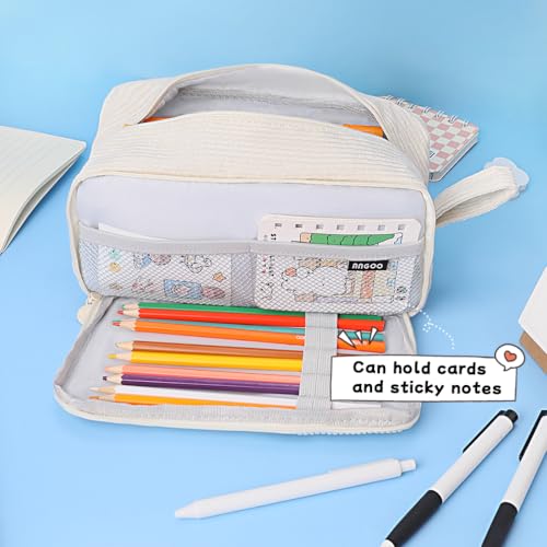 Image of iSuperb Big Capacity Corduroy Pencil Case 3 Compartments Pen Pouch Simple Organizer Bag Large Capacity Pencil Box for Adults (Beige)