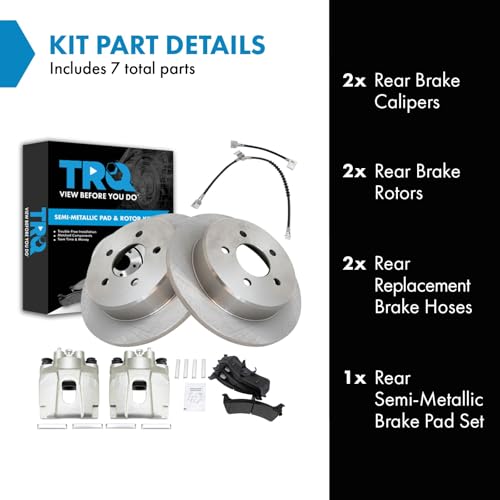 Image of TRQ Rear Brake Pad and Rotor Set Semi Metallic Calipers Compatible with 2001 Ford Explorer Mountaineer