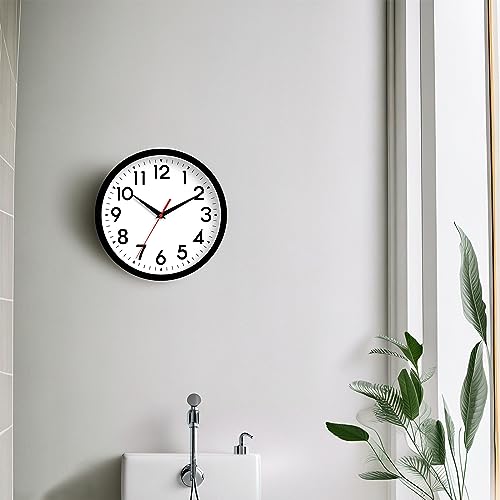 Image of DAXSMY 12 Inch Wall Clock Silent Non-Ticking Battery Operated Analog Clock Decorative for Office Kitchen Outdoor Living Room Classroom Bedroom Bathroom School(Black)