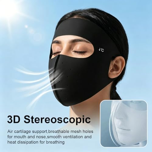 Image of SANNIDHI Full Face Mask for Sun Protection, 3D Face Cover for Women Men, UPF 50+ Summer Face Mask for Women, Breathable Ice Silk Cooling Sun UV Masks for Biking, Driving (Reusable)