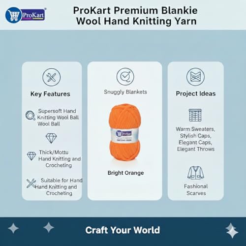 Image of ProKart Premium Blankie Wool, Plush & Cuddly, Chenille Yarn Supersoft Hand Knitting Wool Ball | Blanket Thick /Mottu Yarn Ball Suitable for Hand Knitting and Crocheting (Bright Orange, 100gms x 1 Pack)