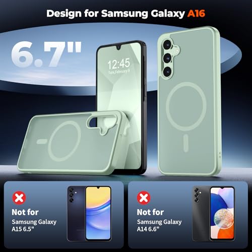 Image of SUPFINE Magnetic for Samsung Galaxy A16 5G Case with Screen Protector, (Built-in Magnets) (Military Grade Drop Protection) Slim Translucent Shockproof Phone Case,Light Green
