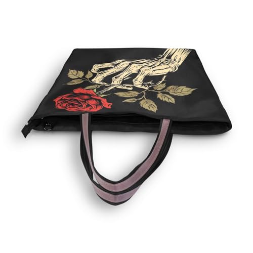 ALAZA Rose Flower Hand Black Women Tote Bag Handbag Large Capacity Shoulder Bags4