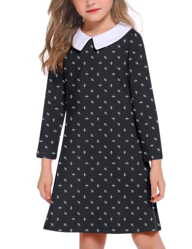 Image of Arshiner Girls Long Sleeve Vintage Peter Pan Collar T-Shirt Dress Age 4-13 Years
