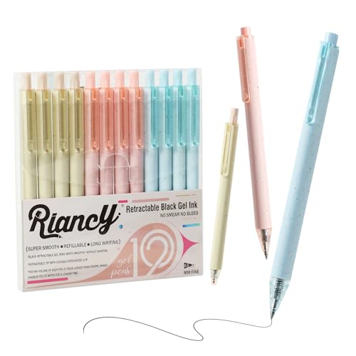 RIANCY Stylos à encre noire assortis pour prendre des notes, écrire, journal, encre gel rétractable à séchage rapide, pointe fine de 0.5 mm, les étudiants, l'école (mixte)