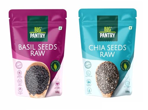 Image of Big Pantry Combo Seeds Mix for Eating | Basil Seeds & Chia Seeds Combo Pack | Healthy Seeds Combo for Weight Management | Raw Seeds for Smoothies & Oatmeal | Combo Pack 500g Each