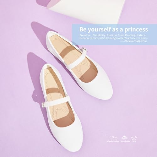 Image of Obtaom Mary Jane Flat Shoes Round Toe Ballet Flats for Women Dressy Fabric Business Flats Comfortable Classic Strap Flats for Office