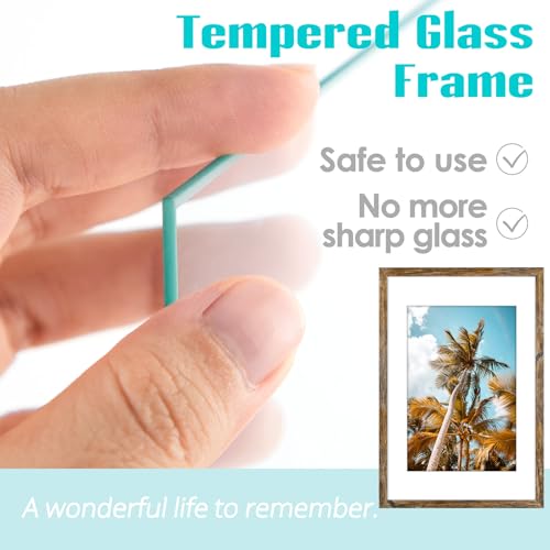 Image of Frametory, 16x24 Picture Frame With Mat for 12x18 Picture - High Definition Glass Wide Molding - Preinstalled Wall Mounting Hardware (Rustic Brown, 1 Pack)