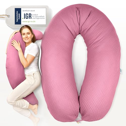 sei Design XXL Stillkissen 190x35 mit Musselin-Bezug ergonomisch. Schwangerschaftskissen Seitenschläferkissen Komfortkissen für Erwachsene… – Ansicht 8