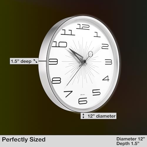Reloj de pared analógico Driini 12 pulgadas silencioso miniatura 2