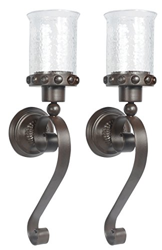 Set Of 2 - Metal And Glass Candle Sconces, 20 Inches High X 6 Inches Deep X 4.75 Inches Wide Each #TOP1