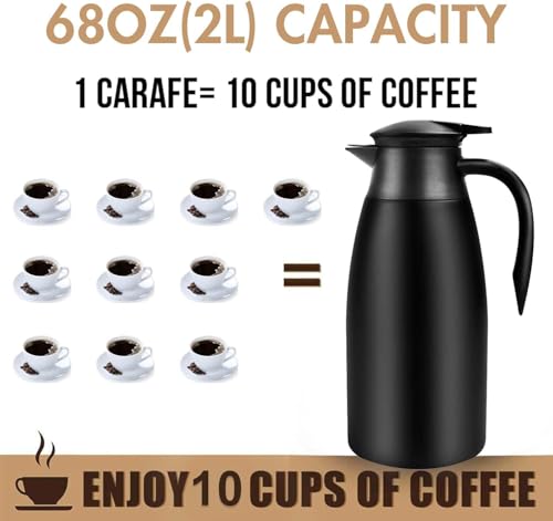 Image of 68oz Thermal Coffee Carafe, Airpot Insulated Coffee Urns Stainless Steel Vacuum Thermal Pot Dispenser for Coffee, Hot Water, Tea, Hot Beverage - Keep 12 Hours Hot, 24 Hours Cold (2 Pack Black)