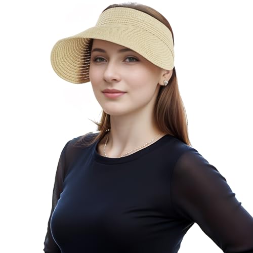 Visera de paja para mujer para sol y playa miniatura 7