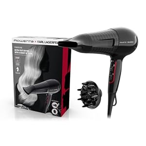 Rowenta x Karl Lagerfeld CV591L Powerline Haartrockner, 2100 Watt, Ionen-Booster, energiesparender Motor, Kaltlufttaste, 6 Geschwindigkeits-/Temperatu... Thermo Control, Schwarz/Rot