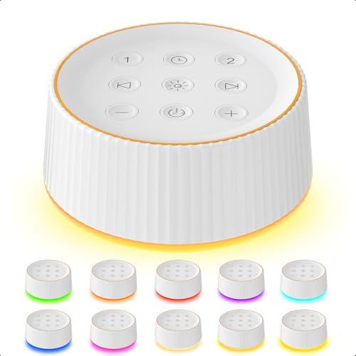 BGOVERSS Sound Machine with 26 Soothing Sounds, 10 Colors Night Light White Noise Machine for Adults Baby Kids Sleep Machines Function, Volume Levels 6 Timers for Home Office Travel