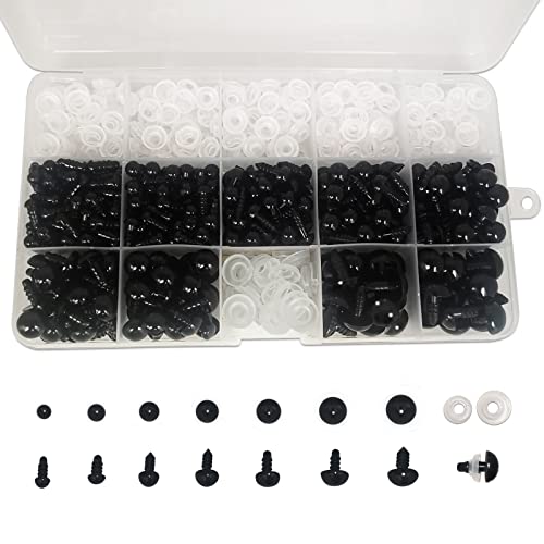 FANGZIDM 346 Stück Sicherheitsaugen mit Unterlegscheiben 5-12mm Schwarz Kunststoff Spielzeugaugen für Puppenherstellung Spielzeuge Zubehör DIY