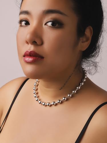 Sacina Y2k Aesthetic Emo Silver-tone Beaded Ball Chain Necklace, Gothic Punk Grunge Necklace, Christmas Jewelry Gift4