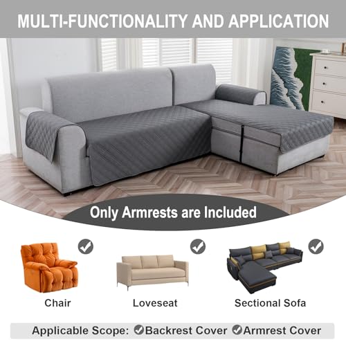 Image of Genina Sofa Armrest Cover, Anti-Slip Armchair Slipcovers for Dogs Cats Pet, Water Resistant Couch Arm Cover for Backrest Recliner Loveseat, L Shaped Sofa, 23.6 x 27.5 Inches(2 Pieces)