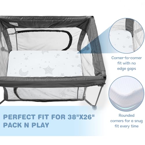Image of Pack and Play Mattress, 38x26 Memory Foam Pack N Play Mattresses Pad with Breathable Removable Cover, High Resilience Dual-Sided Soft & Firm Support Baby Mattress for Pack N Play