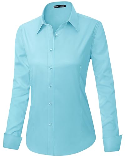 Image of J.VER Womens Dress Shirts Long Sleeve Button Down Shirt Wrinkle-Free Business Casual Blouse Office Work Tops