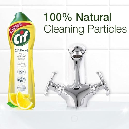 Image of Cif Lemon Abrasive Surface Cleaner Cream for Kitchen & Bathroom, Removes Grease, Dirt & Tough Stains with Natural Cleaning Particles, 2x500ml