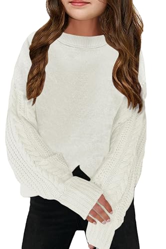 Girls Sweaters Crewneck Long Sleeve Kids Sweater Fall Winter Chunky Knit Pullover Jumper 5-14