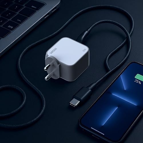 Image of DeperAI 35W Dual Port GaN III Fast Charger A+C - MFi Certified, PD3.0 & UFCS Support iPhone, iPad, Android Devices (White and Grey)